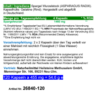 Spargel Spargelwurzel 120 Kapseln Asparagus, Shatavari NATUR ADAPTOGEN. OHNE Zusatzstoffe.