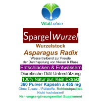 Spargel Spargelwurzel 360 Kapseln Asparagus, Shatavari NATUR ADAPTOGEN. OHNE Zusatzstoffe.