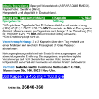 Spargel Spargelwurzel 360 Kapseln Asparagus, Shatavari NATUR ADAPTOGEN. OHNE Zusatzstoffe.