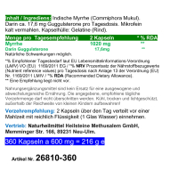 Guggul Indische Myrrhe Ayurveda Guggulsterone 360 Pulver Kapseln
