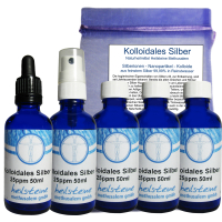 5x 50ml Kolloidales Silber & Spray 25 PPM (250ml) 9-tlg