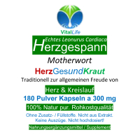 Echtes HERZGESPANNKRAUT 180 Kapseln Herzgespann [Herz & Kreislauf] HerzGesundKraut nach Hildegard von Bingen (Motherwort Leonurus Cardiaca) 100% NATUR PUR! Ohne ZUSATZSTOFFE.