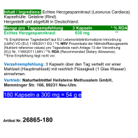Echtes HERZGESPANNKRAUT 180 Kapseln Herzgespann [Herz & Kreislauf] HerzGesundKraut nach Hildegard von Bingen (Motherwort Leonurus Cardiaca) 100% NATUR PUR! Ohne ZUSATZSTOFFE.
