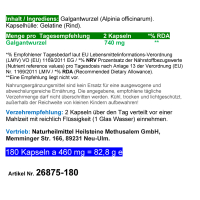 Galgant Kapseln 180 Galgantwurzel Bitterstoffe verdauungsfördernd, galletreibend. Nach Hildegard von Bingen OHNE Zusatzstoffe