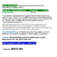 Galgant Kapseln 360 Galgantwurzel Bitterstoffe verdauungsfördernd, galletreibend. Nach Hildegard von Bingen OHNE Zusatzstoffe