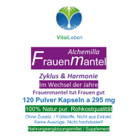 Frauenmantel 120 Kapseln HARMONIE für Zyklus, Menstruation, Wechseljahre. 100% NATÜRLICH für JEDE Frau [OHNE Zusatzstoffe].