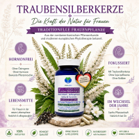 Traubensilberkerze 120 Kapseln Frauenpflanze für Lebensmitte, Wechseljahre, Menopause. Cimicifuga Black Cohosh. Hormonfrei. Kein Extrakt, nicht hochdosiert. NATUR pur. OHNE ZUSATZSTOFFE.