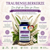 Traubensilberkerze 180 Kapseln Frauenpflanze für Lebensmitte, Wechseljahre, Menopause. Cimicifuga Black Cohosh. Hormonfrei. Kein Extrakt, nicht hochdosiert. NATUR pur. OHNE ZUSATZSTOFFE.