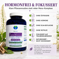 Traubensilberkerze 360 Kapseln Frauenpflanze für Lebensmitte, Wechseljahre, Menopause. Cimicifuga Black Cohosh. Hormonfrei. Kein Extrakt, nicht hochdosiert. NATUR pur. OHNE ZUSATZSTOFFE.