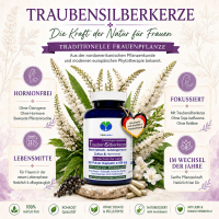 Traubensilberkerze 360 Kapseln Frauenpflanze für Lebensmitte, Wechseljahre, Menopause. Cimicifuga Black Cohosh. Hormonfrei. Kein Extrakt, nicht hochdosiert. NATUR pur. OHNE ZUSATZSTOFFE.