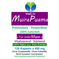 Potenzholz Muira Puama 120 Kapseln Potenzbaum - Natur pur. OHNE ZUSATZSTOFFE.