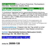 Potenzholz Muira Puama 120 Kapseln Potenzbaum - Natur pur. OHNE ZUSATZSTOFFE.