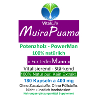 Potenzholz Muira Puama 180 Kapseln Potenzbaum - Natur pur. OHNE ZUSATZSTOFFE.