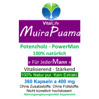Potenzholz Muira Puama 360 Kapseln Potenzbaum - Natur pur. OHNE ZUSATZSTOFFE.