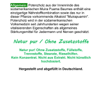 Potenzholz Muira Puama 360 Kapseln Potenzbaum - Natur pur. OHNE ZUSATZSTOFFE.