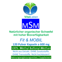 MSM Natürlicher organischer Schwefel Fit & Mobil 120 Pulver Kapseln