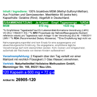 MSM Natürlicher organischer Schwefel Fit & Mobil 120 Pulver Kapseln