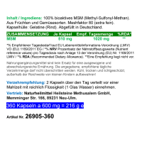 MSM Natürlicher organischer Schwefel Fit & Mobil 360 Pulver Kapseln