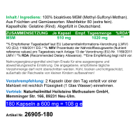 MSM Natürlicher organischer Schwefel Fit & Mobil 720 Pulver Kapseln