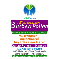 BLÜTENPOLLEN Bienenpollen 120 Kapseln GANZE Bee Pollen NATURAL Multi-Vitamin & Multi-Mineral SUPERFOOD. 100% Imkerqualität. OHNE ZUSATZSTOFFE.