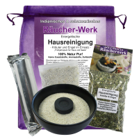 Energetische Hausreinigung Kräuter & Engel zum räuchern - Räucherset mit Räucherwerk, Räucherschale und Zubehör.