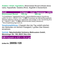 Brennnesselwurzel 120 Kapseln NATUR PUR Brennnessel Wurzel zur FREUDE von BLASE & PROSTATA nach Hildegard von BINGEN