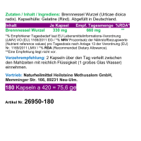 Brennnesselwurzel 180 Kapseln NATUR PUR Brennnessel Wurzel zur FREUDE von BLASE & PROSTATA nach Hildegard von BINGEN