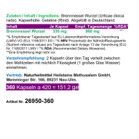 Brennnesselwurzel 360 Kapseln NATUR PUR Brennnessel Wurzel zur FREUDE von BLASE & PROSTATA nach Hildegard von BINGEN