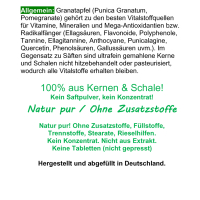 GRANATAPFEL 180 Kapseln Saft & Kerne 40% MEGA ANTIOXIDANTIEN, Ellagsäure, Polyphenole uvm. Natürliches MULTI-Vitamin-Mineral SUPERFOOD. KEIN EXTRAKT. KEIN SAFTPULVER. Nicht künstlich hochdosiert. 100% Natur pur. OHNE ZUSATZSTOFFE.