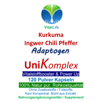 UniKomplex Kurkuma Ingwer Chili Pfeffer 120 Pulver Kapseln