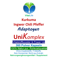 UniKomplex Kurkuma Ingwer Chili Pfeffer 360 Pulver Kapseln