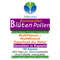 BLÜTENPOLLEN Bienen Pollen 180 Pulver Kapseln Vitamine Vitalstoffe Antioxidantien [Superfood der Natur]