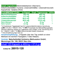LEBER & GALLE lieben BITTERSTOFFE 120 Kapseln - Mariendistel Artischocke Löwenzahn - NATUR pur [Leber Liebe Komplex - Ohne ZUSATZSTOFFE]