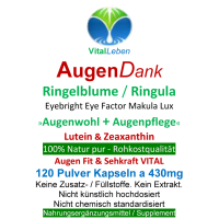 AugenVitamine AugenDank Ringelblume Lutein & Zeaxanthin 120 Kapseln Vital Sehkraft Vitamine für Augen und Makula - OHNE Zusatzstoffe.