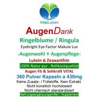 AugenVitamine AugenDank 360 Kapseln Ringelblume Lutein & Zeaxanthin Sehkraft Vitamine - Natürlicher Sehstärke Komplex für Augen und Makula - OHNE Zusatzstoffe.