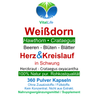 WEISSDORN Weißdorn 360 Kapseln - HERZKRAUT HERZ & KREISLAUF in SCHWUNG - BLÄTTER + BLÜTEN + BEEREN - NATUR pur NICHT Hochdosiert [OHNE Zusatzstoffe].