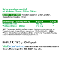 WEISSDORN Weißdorn 360 Kapseln - HERZKRAUT HERZ & KREISLAUF in SCHWUNG - BLÄTTER + BLÜTEN + BEEREN - NATUR pur NICHT Hochdosiert [OHNE Zusatzstoffe].