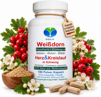Weißdorn 720 Kapseln Weißdornbeeren + Blüten + Blätter | Natur pur ohne Zusatzstoffe & Füllstoffe | Kein Extrakt | Herzkraut & Herzpflanze traditionell nach Hildegard von Bingen