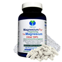 Magnesium Citrat 120 Pulver Kapseln organisches PREMIUM TRI-MAGNESIUMCITRAT. Elementar. OHNE ZUSATZSTOFFE. Schnelle Aufnahme. HOHE BIOVERFÜGBARKEIT.