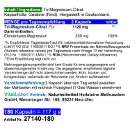 Magnesium Citrat 720 Pulver Kapseln organisches PREMIUM TRI-MAGNESIUMCITRAT. Elementar. OHNE ZUSATZSTOFFE. Schnelle Aufnahme. HOHE BIOVERFÜGBARKEIT. Nie mehr Magnesiummangel ►Dein täglicher Helfer für Muskeln, Nerven, Energie, weniger Müdigkeit.