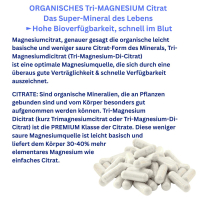 Magnesium Citrat 720 Pulver Kapseln organisches PREMIUM TRI-MAGNESIUMCITRAT. Elementar. OHNE ZUSATZSTOFFE. Schnelle Aufnahme. HOHE BIOVERFÜGBARKEIT. Nie mehr Magnesiummangel ►Dein täglicher Helfer für Muskeln, Nerven, Energie, weniger Müdigkeit.