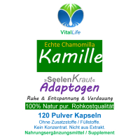 Echte KAMILLE Kamillenblüten 120 Kapseln - MAGEN & DARM Adaptogen + SeelenKraut für ENTSPANNUNG - KEIN EXTRAKT- Nicht HOCHDOSIERT - 100% Chamomilla NATUR PUR - OHNE ZUSATZSTOFFE.