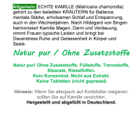 Echte KAMILLE Kamillenblüten 180 Kapseln - MAGEN & DARM Adaptogen + SeelenKraut für ENTSPANNUNG - KEIN EXTRAKT- Nicht HOCHDOSIERT - 100% Chamomilla NATUR PUR - OHNE ZUSATZSTOFFE.
