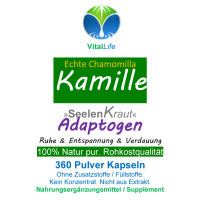 KAMILLE Kamillenblüten 360 Kapseln MAGEN - DARM - VERDAUUNG - ENTSPANNUNG - Natürliches Adaptogen - 100% NATUR PUR! OHNE ZUSATZSTOFFE!