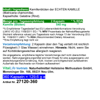 KAMILLE Kamillenblüten 360 Kapseln MAGEN - DARM - VERDAUUNG - ENTSPANNUNG - Natürliches Adaptogen - 100% NATUR PUR! OHNE ZUSATZSTOFFE!