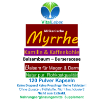 Myrrhe + Kamille + Kaffeekohle 120 Carbo Königs-Kapseln [OHNE Zusatzstoffe]