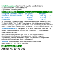 Weihrauch Knorpel & Gelenke Komplex + Glucosamin & Chondroitin 360 Pulver Kapsen