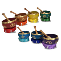7 x Chakra-Harmonie Messing Therapieklangschalen 21-tlg. Klangmassage-Set