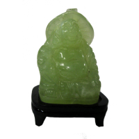 Jade Buddha Feng-Shui Glücksbringer ca. 3,5x5,5cm auf Rosenholzsockel