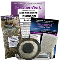 Alpenländische Rauhnacht 7-tlg Rauhnächte Räucherset mit Räucherschale braun für Hausreinigung & Kehraus.